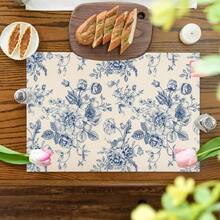 6pcs Blue And White Porcelain Pattern Placemats, 100% Polyester Woven, Size 12"X18"/30cm X 45cm, Machine Washable, Heat Resistant, Stain Proof, Waterproof, Easy To Clean, Suitable For Tabletop Decor, Dish Protection, Gifts, Party Decoration, Kitchen And Living Room Decor. - Blue - View 6