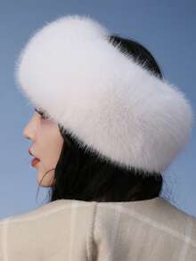 1pc Autumn/Winter Plush Solid Beanie Hat, Thickened Faux Fur Trim Warm Hat With Loop, Women - Multicolor - View 2