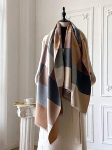 1pc Elegant Color Block Jacquard Knit Scarf, Warm And Versatile For Women, Suitable For Air-Conditioned Rooms, Autumn/Winter
