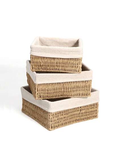 3pcs/1pc Handmade Woven Storage Basket, Tabletop Organizer Tray For Cosmetics, Keys, Snacks, Home Decor, Living Room, Bedroom, Office, Suitable For Halloween, Christmas Gifts