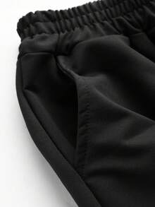 2 - Piece Set Boy Street Style "BRUH" Print Set, Comfortable And Elastic, Spring Autumn Daily Leisure Wear - Black - View 3