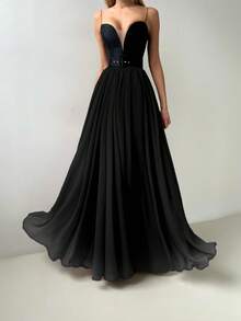 Falda maxi elegante de mujer de gasa de malla sólida negra con pliegues, ideal para festivales de música, fiestas, uso diario de chicas jóvenes, sesiones de fotos en la playa y vacaciones, atuendo casual de oficina para primavera/verano - Negro - Ver 2