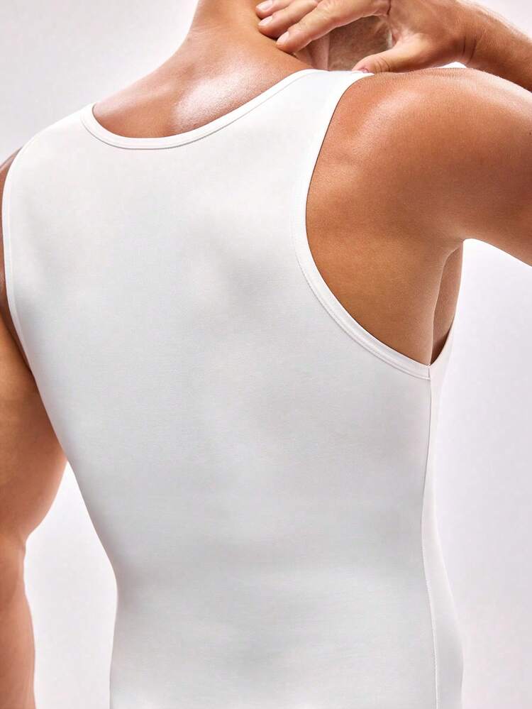 Men's Slimming Compression Tank Top, Shapewear - Breathable High Elasticity Fitted Vest, Suitable For Fitness, Sports And Daily Wear - White - View 2