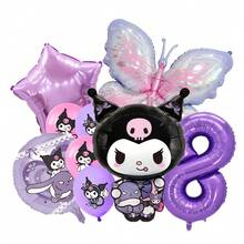 Decoraciones de fiesta de Sanrio Kuromi, decoraciones de globos de dibujos animados lindos de Kuromi, set de globos con números de mariposa morada de Kuromi para fiestas de cumpleaños, decoraciones de pared de fondo para fotos de grupo de fiesta de Kuromi, suministros de fiesta con globos con forma de personaje kawaii de Kuromi