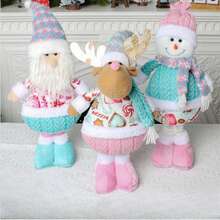 Różowo-niebieskie, dekoracyjne lalki z rozciągliwymi nogami, Święty Mikołaj, renifer, bałwan, dekoracja na imprezę świąteczną