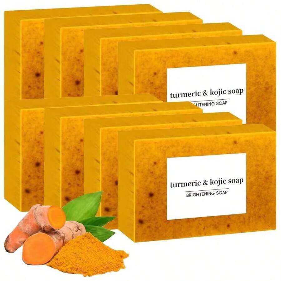 Lemon Turmeric Kojic Soap,Natural Handmade Soap,Turmeric Soaps Bar Face And Body, Smooth Skin Tumeric Soapes,Deep Cleansing Soaps Men & Women (2 PCS)