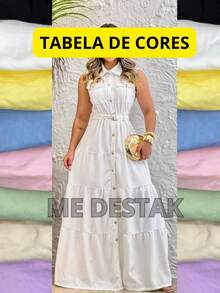 Women's Sleeveless Maxi Dress With Front Buttons, Shirt Collar, Pockets, And Adjustable Belt In Ruffle Layers - White - View 3