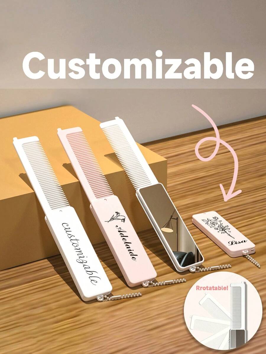 Personalized Portable Folding Mirror, Customized Dressing Mirror, Customized Makeup Gift, Birthday Gift For Mother, Friend, Holiday Gift - Multicolor - View 1