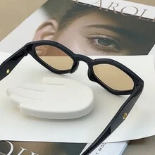 1 件时尚菱形框时尚眼镜，适合女性的街头风格 - 黑框淺茶片 - 查看 6