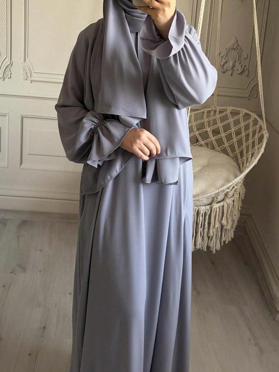 1pc Nida Fabric Scarf Attached Abaya Khimar, Suitable For Women's Daily Wear And Prayer, All Season
