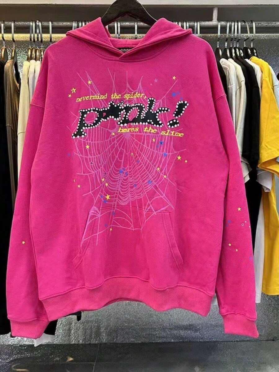 NEW Hip Hop Spider Hoodies Set Y2k Hoodie ,Tracksuit Pullover Sweatshirt And Trousers For Men Or Women Matching Hoodies For Couples Casual Unisex - Pink hoodie - 查看 1