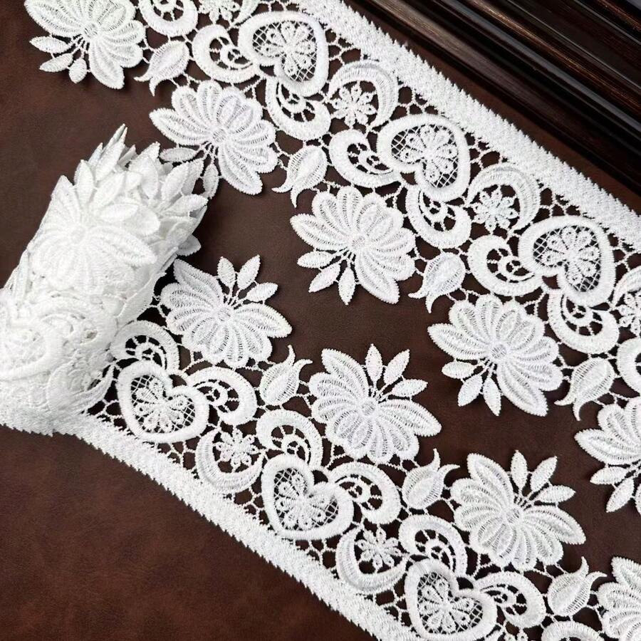 4.33 Inch Wide Retro Embroidered Lace Trim With Lotus Flower Pattern, Suitable For Clothing, Skirts, DIY Projects, Holiday Gifts, Curtain Edges, Hollow Heart Lace 5/3/1 Yard | Elegant Decoration, Fine Retro Embroidery, Intricate Design