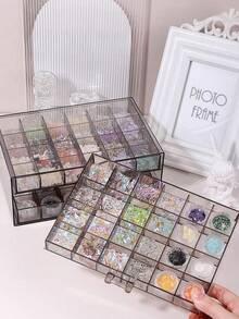 1pc Desktop Mini 72-Slot Transparent Jewelry Storage Box, Compartment Style Dust-Proof Small Items Organizer - Multicolor - View 3