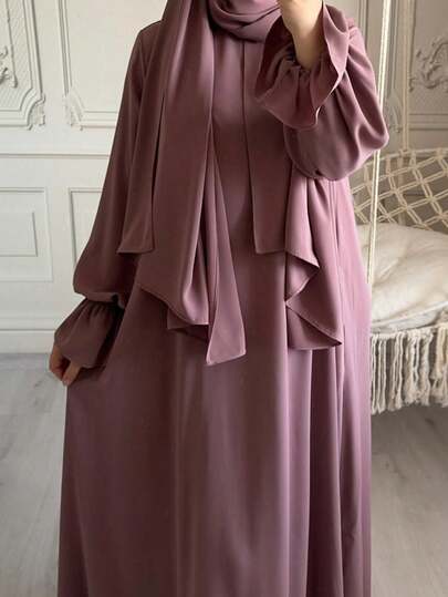 1pc Nida Fabric Scarf Attached Abaya Khimar, Suitable For Women's Daily Wear And Prayer, All Season Eid Spring