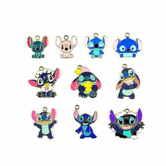 Disney 5/10 PC Classic Colorful Enamel Stitch Charm Pendant Fit Bracelet Necklace Keychain Earrings Cartoon Animal Bead Jewelry Gift