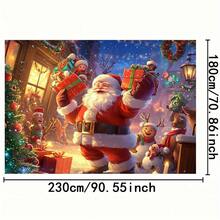 2D 1pc Santa Claus Christmas Party Backdrop With Reindeer And Gift Boxes - Christmas Celebration Theme, No Electricity Required, Suitable For Indoor Activities And Christmas Gatherings, Christmas Decoration