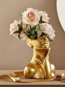 Resin Vase, Female Head And Bust Vase Bohemian Simple Ornaments Modern Nordic Style Flower Arrangement Vase Is Suitable For Home Living Room Office Bookshelf Decoration. Also Suitable For Kitchen Storage And Other Purposes.