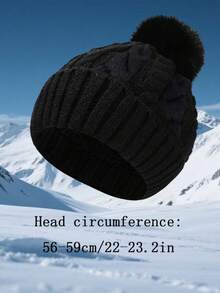 2pcs Set Women's Knitted Beanie Hat And Soft Touchscreen Gloves, Outdoor Sports Pom Pom Hat, Cycling Warm Thick Knitted Gloves, Winter Warm Gift (Black) Solid Color Hat And Gloves Fluffy - Black - View 3