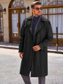 Runcati Mens Coat Double Breasted Long Casual Windbreaker Notched Lapel Belted Overcoat - Màu be - Xem 7