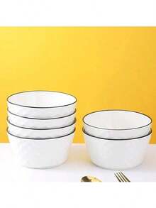 1pc/2pcs/4pcs Rose Diamond Patterned Ceramic Bowl, 4.5in/5in Pasta/Soup Bowl, Deep Ceramic Bowl, Microwave , Luxury Nordic Style Diamond Black Line Design