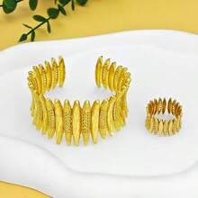 مجموعة سوار وخاتم مطلية بالذهب عيار 24 قيراط من النحاس المجوف بتصميم زهري، مجموعة فخمة على الطراز الشرقي الأوسط، سوار وخاتم بوهيمي عربي دبي الهند نيجيريا، إكسسوارات مجوهرات للعرائس وحفلات الزفاف والمناسبات للنساء والفتيات