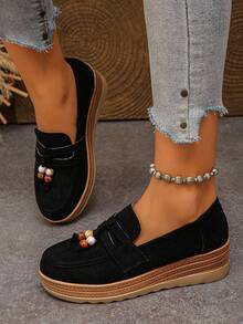 2025 New Thick Sole Fringe Slip-On Loafers Women Retro Casual Platform Fisherman Shoes