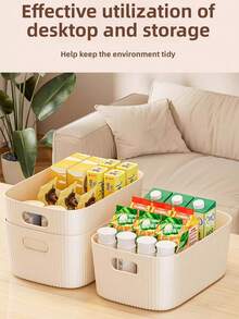 1 pieza/2 piezas/3 piezas Caja de almacenamiento de escritorio de color crema, organizador de cosméticos, artículos varios, bocadillos, juguetes, cesta de almacenamiento rectangular, caja de almacenamiento, caja de almacenamiento para mujeres, organizador de almacenamiento, artículos de viaje, accesorios de vuelta al colegio, almacenamiento para dormitorio