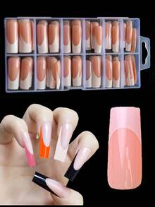 150 lange quadratische französische Nägel - 4 verschiedene Farben und Stile, Druck-Typ französische quadratische 3-in-1 Gel-Falschnägel, 12 Größen geeignet für DIY-Nägel, dauerhafte Falschnägel, geeignet für Frauen und Nagelstudios Nagelbedarf