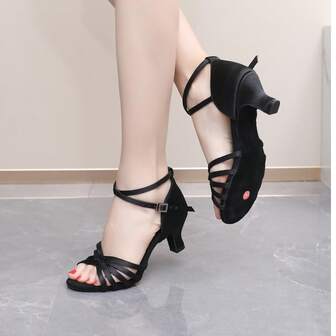 Ladies' Black Mid Heeled Latin Dance Shoes, Classic Five Weave Upper, Ladies' Summer Sandals, High Heels Dance Shoes, Latin Dance Shoes Satin Professional Banquet Party Wedding Jazz Rumba Tango Salsa Practice Performance Dance Shoes Indoor Sandals