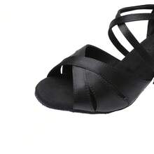 Women Dance Shoes, Heels Latin Dance Sandals Indoor ,Satin Professional Ballroom Wedding Parties Salsa Practice Performance Dance Shoes High Quality Satin Upper, Soft & Silky. - Black - View 5