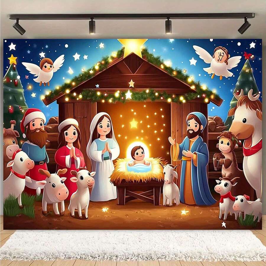 1pc 2D Christmas Scene Backdrop, Suitable For Photography, Party And Christmas Decoration, Birthday Celebration, Holiday Background Decor, Photo Booth Prop, Party Banner, Wedding Decoration, Party Supplies