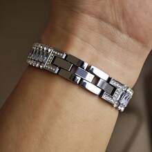 15cm-18cm Stainless Steel Metal Watch Band For Apple Watch, Suitable For Office, Fitness, Party, Fashionable Rhinestone Design, Comes With Connectors And Adjustment Tool, Fits Apple Watch S10/Ultra 1/Ultra 2/S9/S8/S7/S6/S5/Series 4/SE, 40mm/41mm/42mm/44mm/45mm/46mm/49mm Dial Size, Black/Rose Gold/Silver/Gold