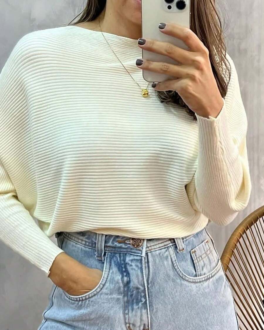 Modal Batwing Blouse - White - View 1