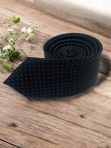 Luxury Men's Skinny Tie Polyester Silk Solid Color Polka Dots Slim Jacquard Groomsmen Tie - 霧霾藍 - 查看 4