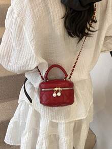 1pc Fashionable Vintage Cute Mini Lipstick Bag, Versatile Stylish Faux Pearl Decor Shoulder Crossbody Bag, Suitable For Girls Daily Outing And Shopping