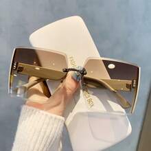 Retro Square Glasses, Popular Large Frame Glasses, Polarized Glasses Suitable For Women - Đường viền màu be chuyển màu - Xem 1