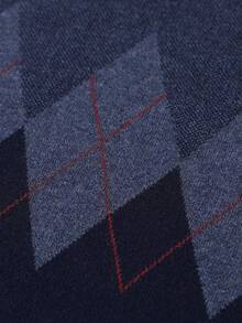 男士厚圆领毛衣，商务休闲提花针织长袖上衣，百搭叠穿单品，格子条纹图案，秋冬