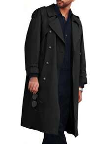 Runcati Mens Coat Double Breasted Long Casual Windbreaker Notched Lapel Belted Overcoat - Màu be - Xem 6