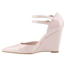 Women's Wedge Pump Heels Pointed Toe Rhinestone Buckle Double Strap High Heel Pumps Dress Shoes - 杏色 - 查看 3