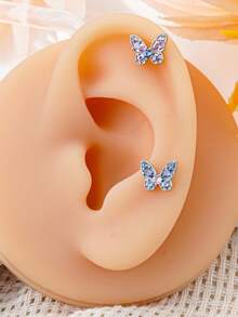 2 Stücke/Set zarte rosa, weiße, blaue Schmetterling Titan Stahl Hypoallergene Ohrknorpel Ohrstecker, funkelnde zweifarbige Schmetterling Titan Stahl Ohrclips Ohrringe, 20G Gewindeohrringe mit Strass