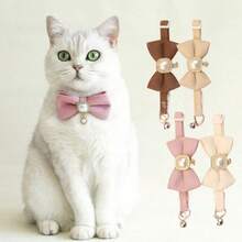 Gravata borboleta xadrez listrada vintage para animais de estimação com pingente de pérola sintética e strass, acessório estiloso para coleira, ideal para cães de pequeno porte e gatos de médio/pequeno porte.