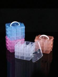 1 pieza Caja de almacenamiento de plástico transparente de uso múltiple, caja de joyas portátil y desmontable de 3 capas, caja de almacenamiento de manualidades, adecuada para aretes, anillos, collares, joyas, cosméticos, accesorios para el cabello, decoraciones para uñas, organizador de escritorio, regalo para mujeres, decoración de habitación - Multicolor - Ver 8