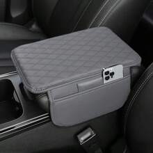 12.4*7.48in Upgraded Dual Side Storage Car Center Console Cover, Super Soft Microfiber PU Leather Car Armrest Pad Mat, Dual Pocket/No Pocket Styles, Universal Car Armrest Storage Box, Suitable For Cars, RVs, Most Vehicles Interior Accessories