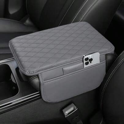 12.4*7.48in Upgraded Dual Side Storage Car Center Console Cover, Super Soft Microfiber PU Leather Car Armrest Pad Mat, Dual Pocket/No Pocket Styles, Universal Car Armrest Storage Box, Suitable For Cars, RVs, Most Vehicles Interior Accessories