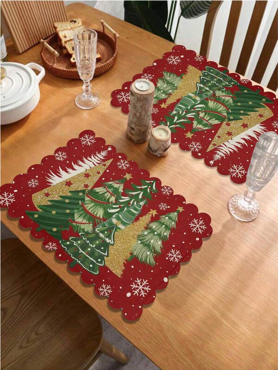 2 pièces/4 pièces Tapis de table isolé en lin créatif avec bord ondulé antidérapant 30 cm x 45 cm résistant à la chaleur pour Noël, vacances, rassemblements familiaux à la ferme et décoration de fête