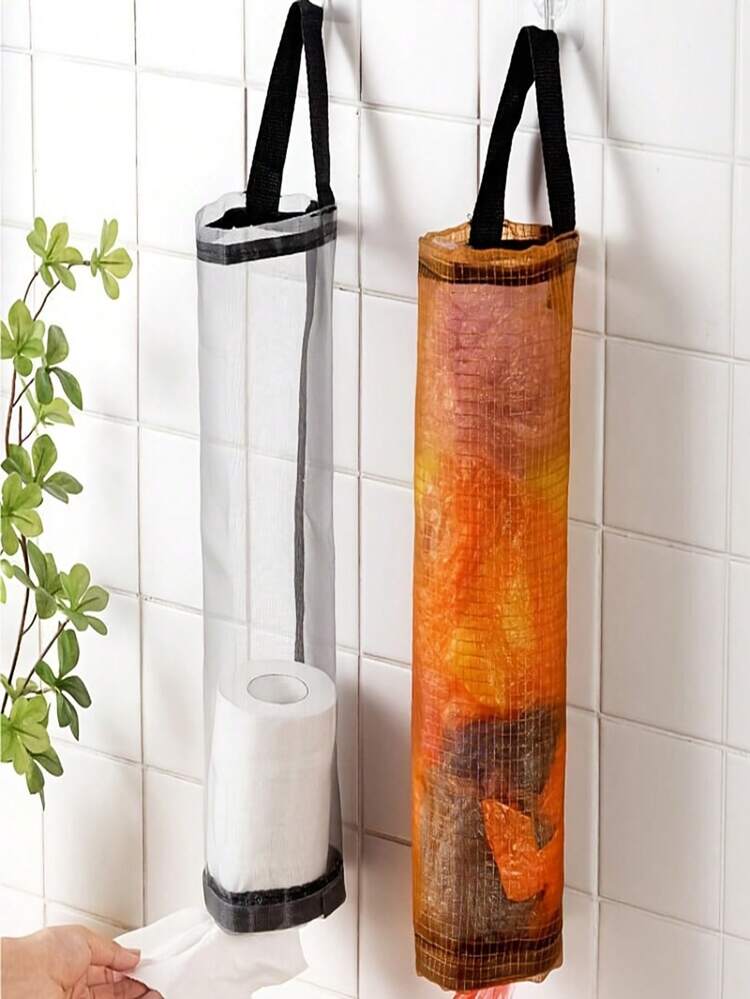 Hanging Durable Garbage Bag Holder, Plastic Bag Rack, Mesh Hanging Storage Dispenser, Foldable Breathable Washable Hanging Mesh Trash Bag Organizer, Multipurpose Household Kitchen Supplies - Multicolor - View 6