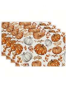 1/4/6/8Pcs Fall Placemats 12x18 Inches, Pumpkin Maple Leaves Orange Autumn Seasonal Farmhouse Burlap Indoor Outdoor Table Mats Decorations For Home Party - Orange - View 2