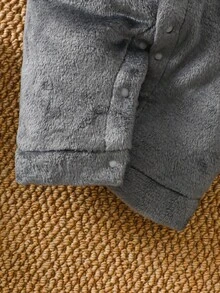 卡通企鹅刺绣抓绒连帽连体衣，婴儿款，冬季 - 黑與白 - 查看 5