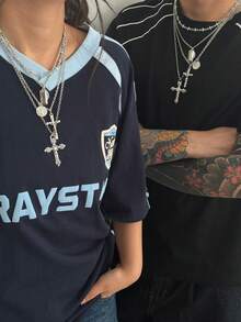 4pcs/8pcs Set Elegant Luxury Geometric Fine Chain Cross Pendant Necklace Set, Fashionable & Graceful For Couples, Suitable For Vacation, Party, Casual Daily Wear, Street Style, Holiday, Birthday, Versatile Necklace Gift - Necklace - View 14