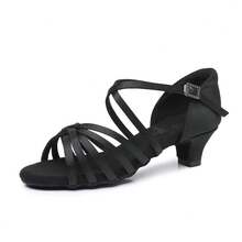 4cm Heel Women Brown Dance Shoes, Soft & Lightweight Comfortable,Heels Latin Dance Shoes ,Satin Professional Ballroom Partys Wedding Jazz Rumba Tango Salsa Practice Performance Dance Shoes Indoor Sandals - Black - View 3